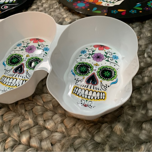 Dia de los Muertos skulls decor party serving tray plate NEW Day of the dead 3pc - Picture 4 of 9